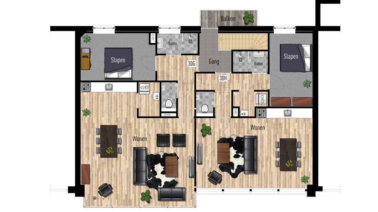 Verhuurplattegrond Appartementen derde verdieping