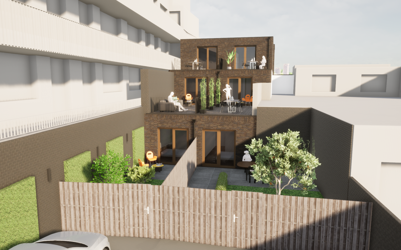 Vogelvlucht van de buitenruimtes aan de achterzijde
